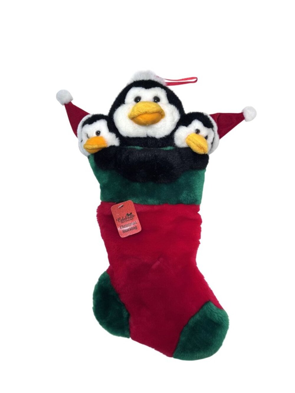 Prima Creations Plush Christmas Stocking Vtg 90s 3 Penguins Stuffed 19" NEW